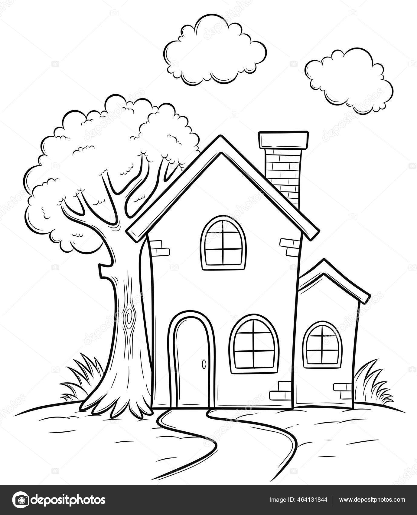 House Sketch Vector Illustration Tree Fence Suitable Coloring Page