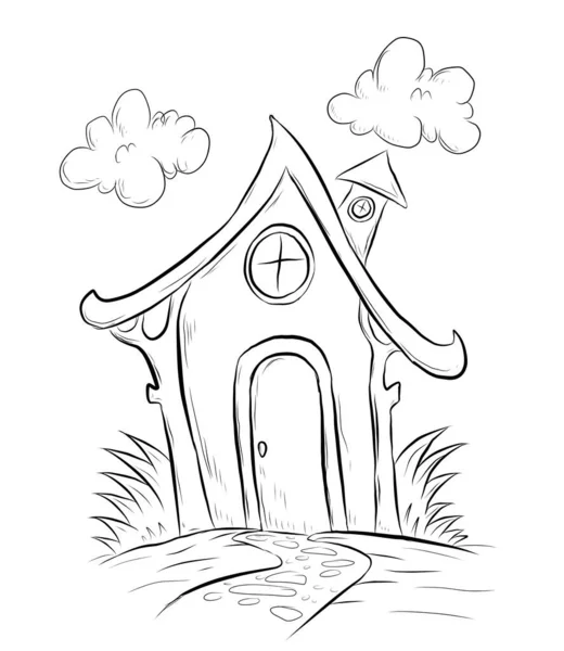 Fairy House Sketch Graphics Black White — Stock Vector