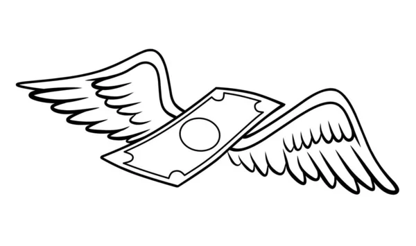 翼を持つオラー 空飛ぶお金 翼のある紙幣だ スケッチ — ストックベクタ