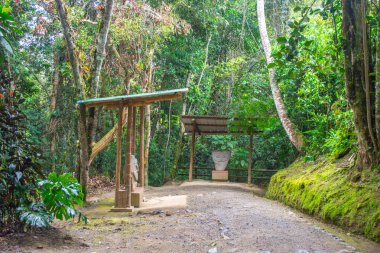 Bolluk, San Agustin, Huila, Kolombiya 'daki antik taş heykelleri çevreleyerek UNESCO Dünya Mirası sahasında Kolombiya öncesi sanatı ön plana çıkarıyor..