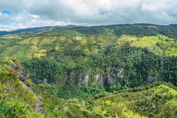 Breathtaking view of the Andean mountains in Purace, Cauca, showcasing the rich biodiversity and natural beauty of Colombia.