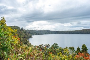Purace Lagoon 'un göz kamaştırıcı manzarası, Kolombiya, Cauca' daki zengin yeşillik ve dingin suları gözler önüne seriyor..