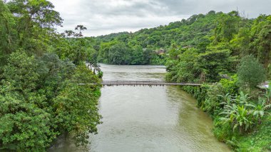 Agua Clara, Valle del Cauca, Kolombiya 'da yemyeşil bir nehir manzarası.