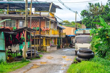 San Cipriano, Buenaventura, Valle del Cauca 'da canlı bir şehir manzarası, renkli binalar ve bereketli doğa..