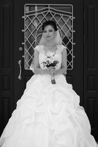 Morena novia en un hermoso vestido blanco —  Fotos de Stock