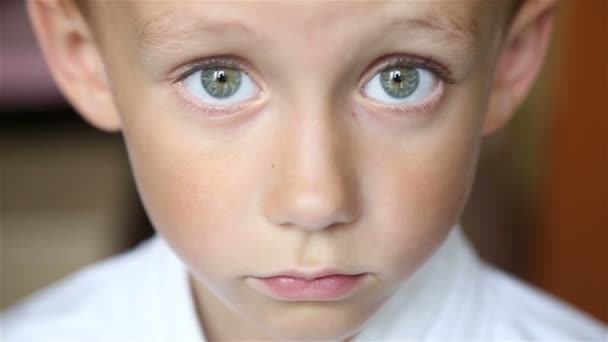 Der Junge blickt in die Kamera — Stockvideo