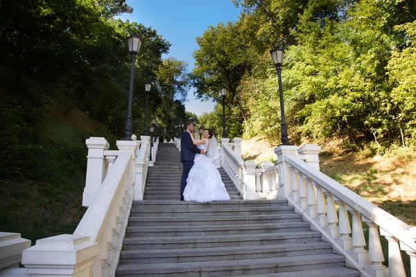 Stylish newlyweds on their wedding day — Stock Photo, Image