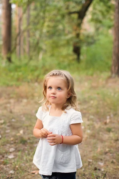 Portret van een klein meisje in de zomer dag in de buitenlucht — Stockfoto