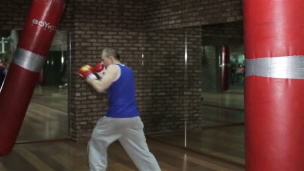Обучение боксера в тренажерном зале — стоковое видео