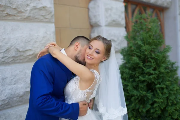 Recém-casados em um passeio no campo — Fotografia de Stock