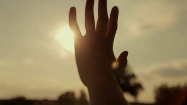 Akşam güneşinin parıltısı parmaklarıyla — Stok video