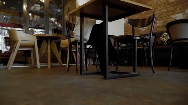 Porträt einer Frau mit gemischter Rasse posiert in öffentlichem Café — Stockvideo