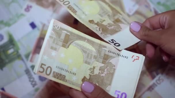 Detail of woman hands with euro money — Stock Video