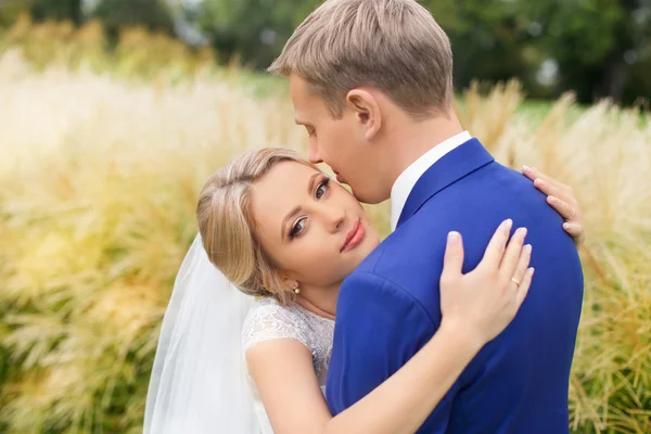 Sposi al servizio fotografico di nozze in campagna — Foto Stock