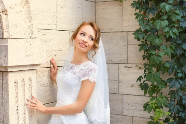 Jonge mooie bruid op haar trouwdag — Stockfoto