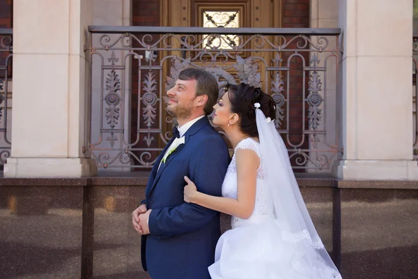 Casamento recém-casados beijo em um dia ensolarado — Fotografia de Stock