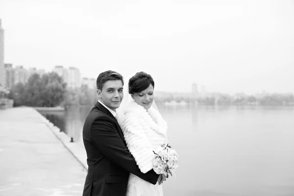 Gentle embrace bride and groom — Stock Photo, Image