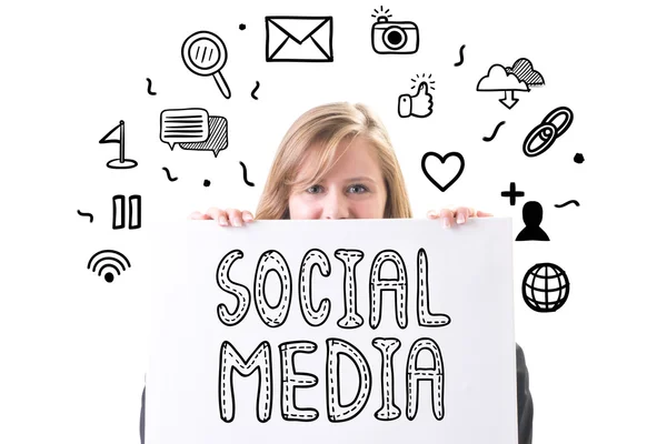 Jonge Zakenvrouw Huidige Sociale Media Communicatieconcept — Stockfoto