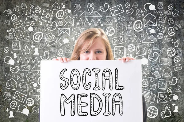 Joven Empresaria Presenta Concepto Comunicación Redes Sociales — Foto de Stock