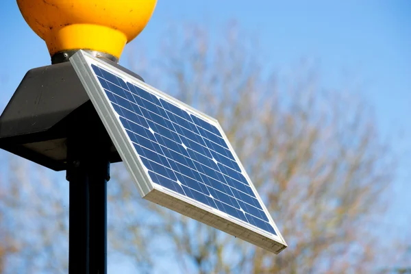 Traffic light from solar cell panel Stock Photo