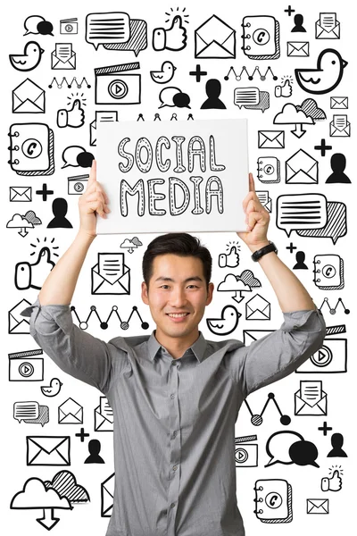 Joven Empresario Presenta Concepto Comunicación Redes Sociales — Foto de Stock