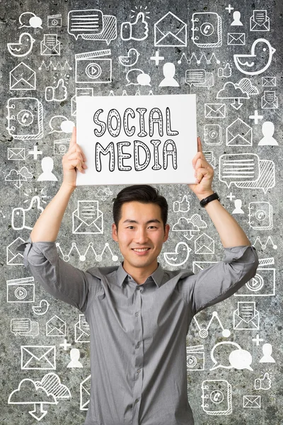 Νέος Επιχειρηματίας Παρόντες Έννοια Επικοινωνίας Μέσα Κοινωνικής Δικτύωσης — Φωτογραφία Αρχείου