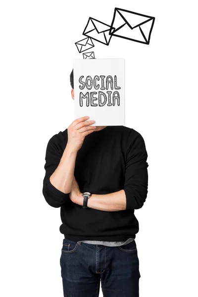 Jonge Zakenman Huidige Sociale Media Communicatieconcept — Stockfoto