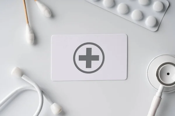 Plain Name Card Medical Icon White Monotone Background ストック写真
