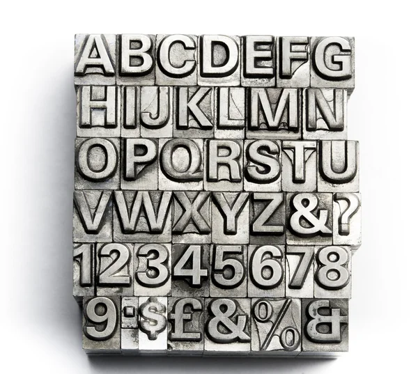 Letterpress - block letter English alphabet and number — Stock Photo, Image