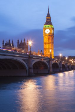 Palace of Westminster Big Ben gece, Londra, İngiltere, İngiltere