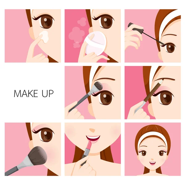 Krok do Make Up dla kobiety — Wektor stockowy