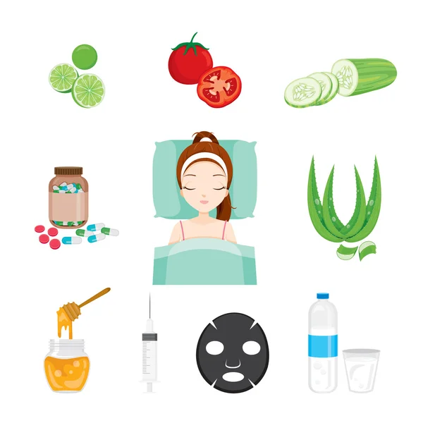 Conjunto de iconos faciales y corporales de salud de la piel — Archivo Imágenes Vectoriales