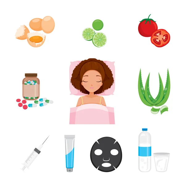 Gezondheid huid gezicht en lichaam Icons Set — Stockvector