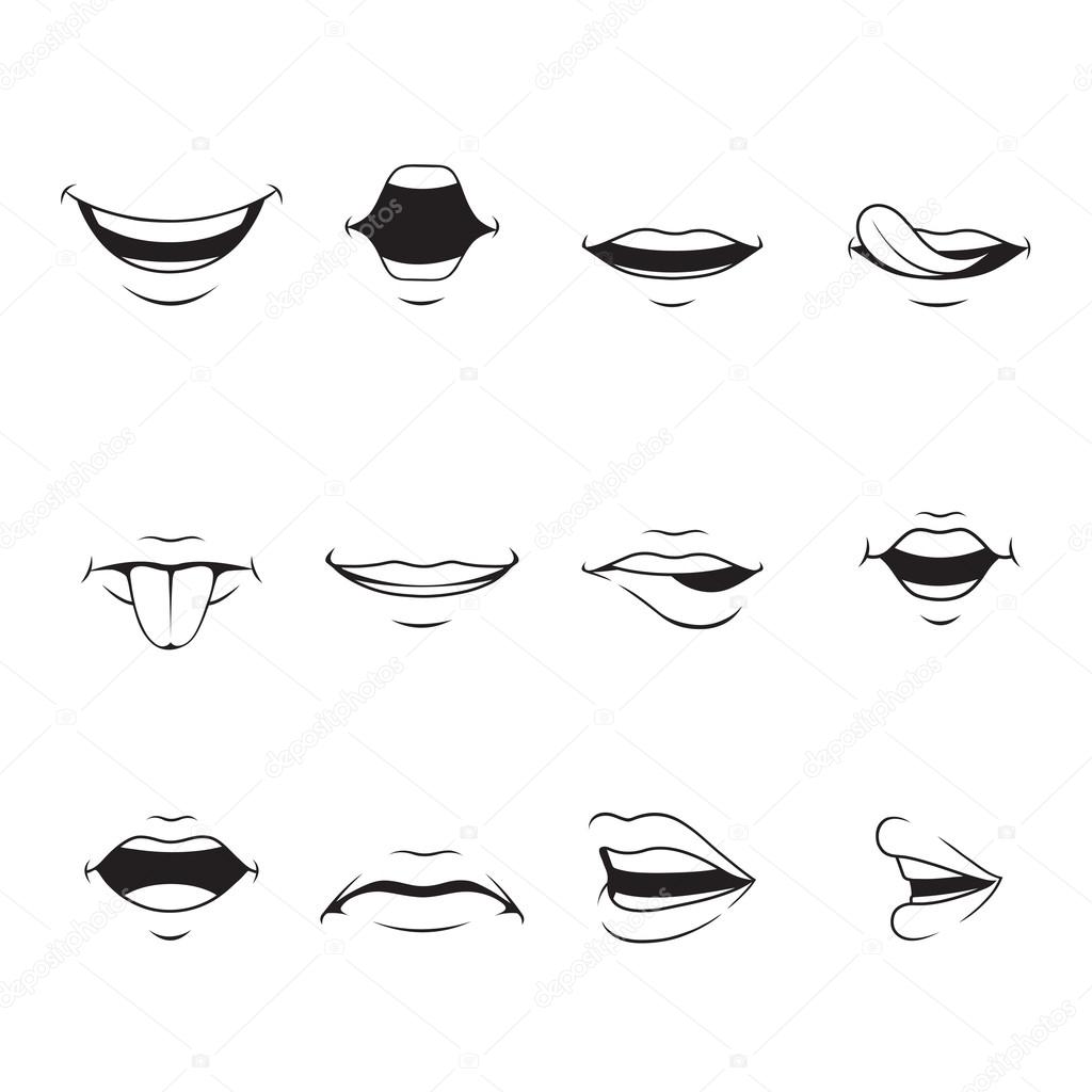 Mouths Set With Various Expressions, Monochrome