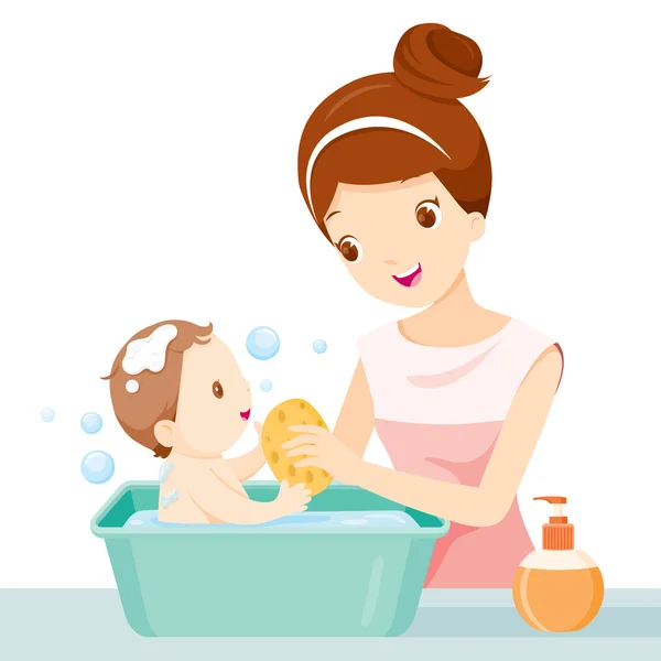 Mother Washing Baby — Stock Vector