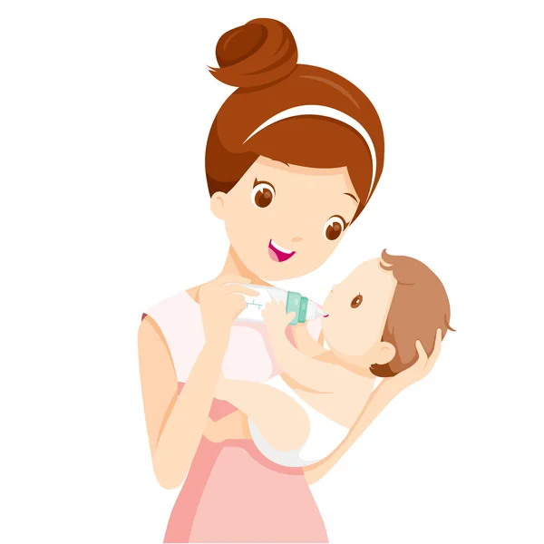 Voeding Baby met melk In Babyfles moeder — Stockvector