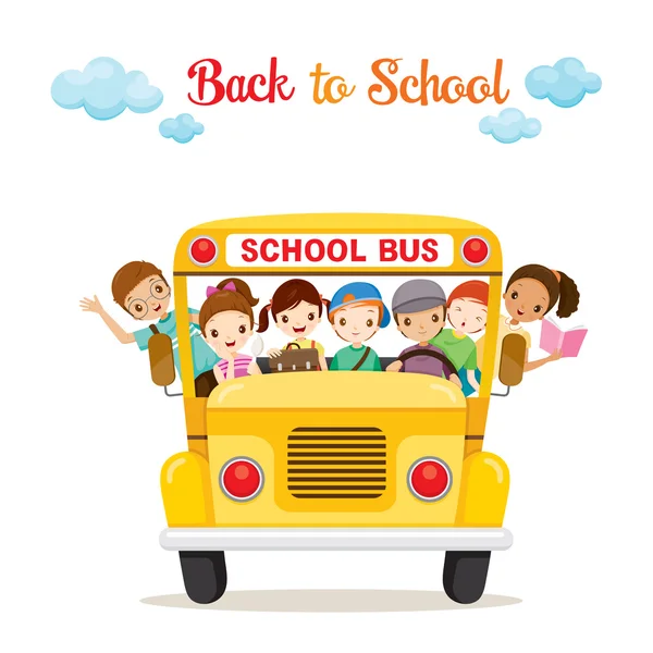 Children Enjoy On School Bus — Stock Vector