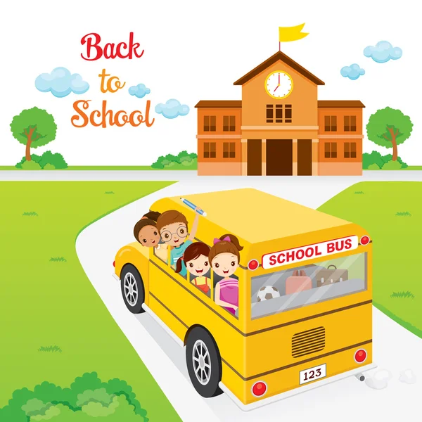 Children Going To School By School Bus — Stock Vector