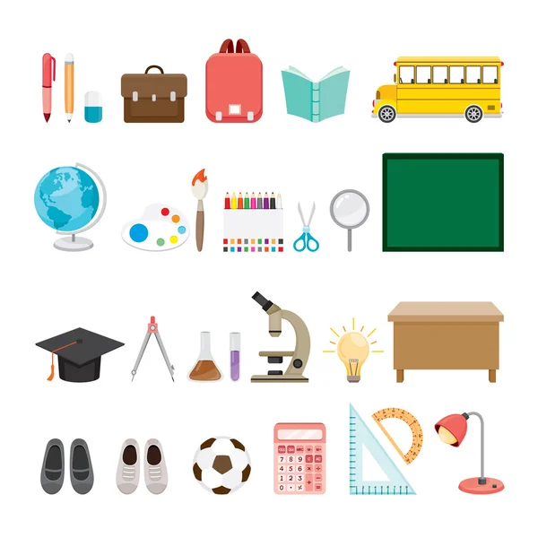 Set ikon Perlengkapan Sekolah - Stok Vektor