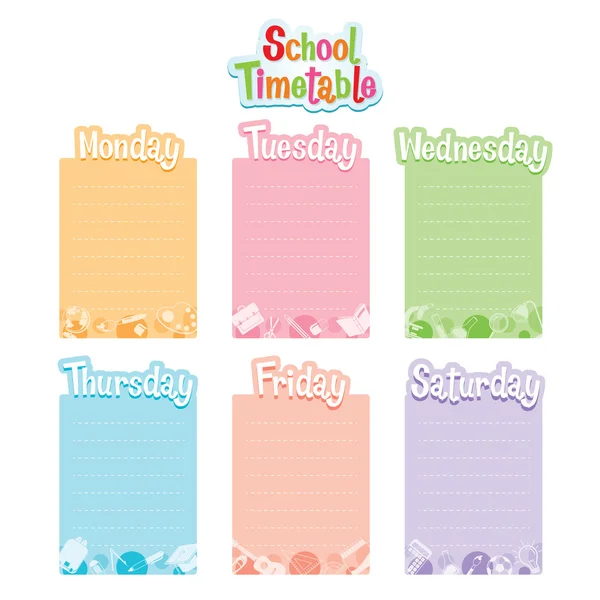 School Timetable, Monday To Saturday — Stock Vector