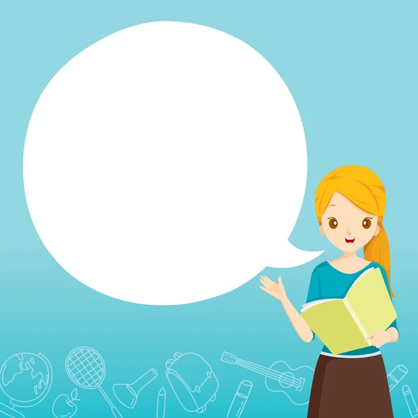 Enseignant de femme enseignant avec bulle de parole — Image vectorielle