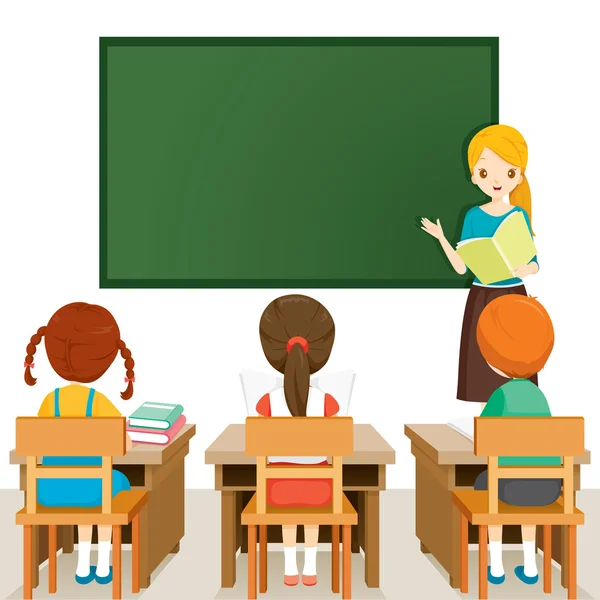 Profesor enseñando a los estudiantes en el aula — Vector de stock