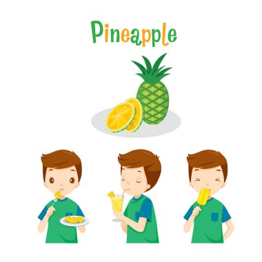 Ananas Meyve, meyve suyu, dondurma ve harfler ile çocuk