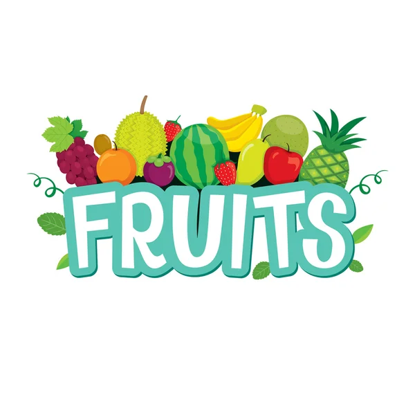 Fruit set objecten en brieven — Stockvector