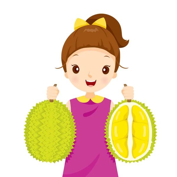 Niña sosteniendo Durian — Vector de stock