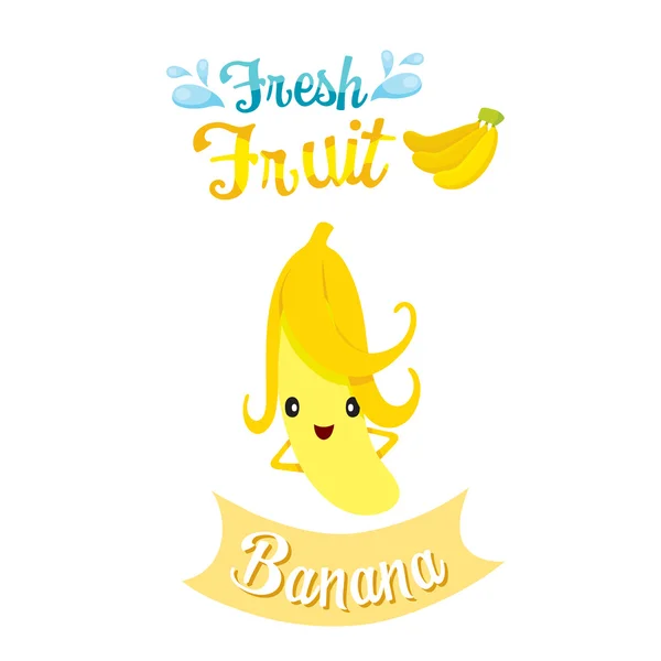 可爱的卡通香蕉果实、 旗帜、 标志 — 图库矢量图片