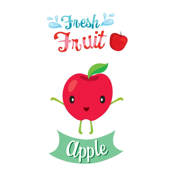 Dibujos Animados Lindos de Manzana Frutas, Banner, Logo — Vector de stock