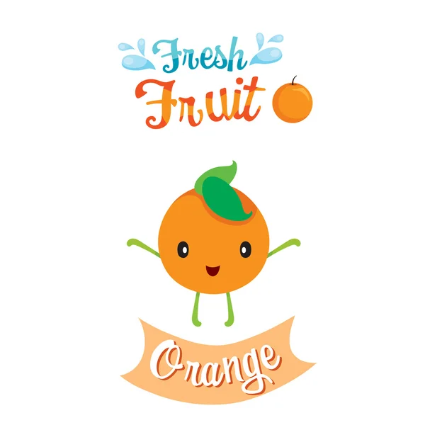 Dibujos Animados Lindos De Naranja Frutas, Banner, Logo — Vector de stock