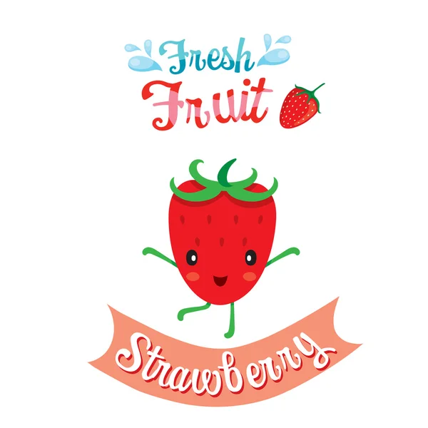 Dibujos Animados Lindos De Fresa Frutas, Banner, Logo — Vector de stock