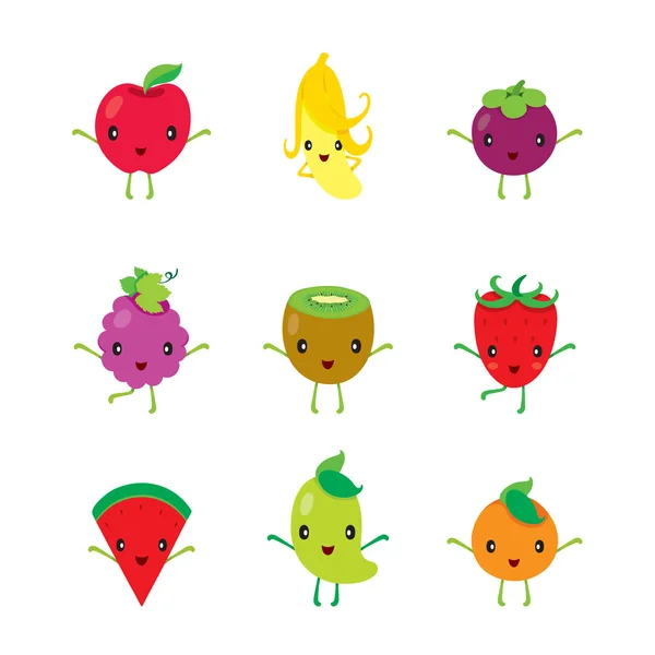 可爱的卡通人物设计方案集的水果 — 图库矢量图片